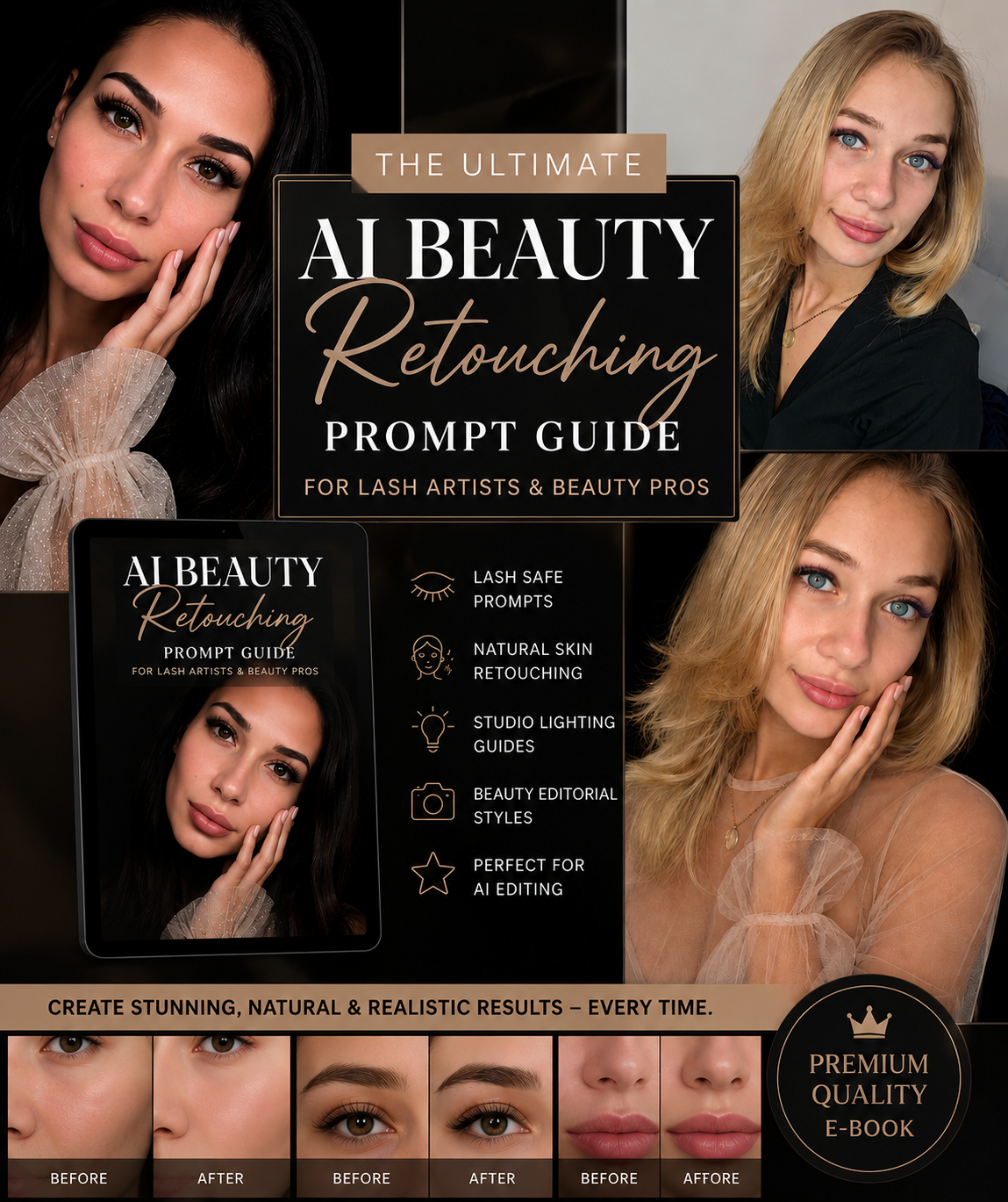 Kollage von vorhernachher-Bildern mit den Beauty-Content-Promts von BJULITY